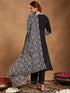 Janasya Women's Black Rayon Ajrakh Printed Straight Kurta Set